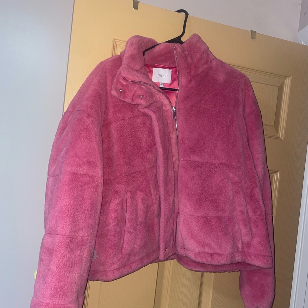 Greylin Pink Puffer Faux Fur Jacket